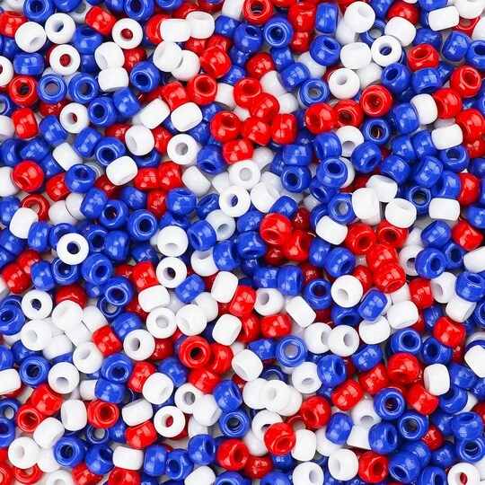 1000+ Pony Beads 9mm Patriotic Acrylic Red White Blue Beads for 4th of July